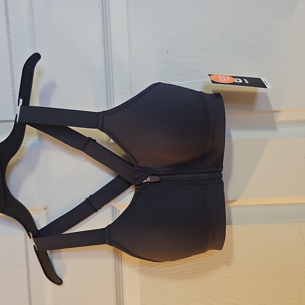 ID IDEOLOGY HIGH IMPACT ZIPPERED FRONT BRA: GRAY: NEW WITH TAGS: SIZE XS